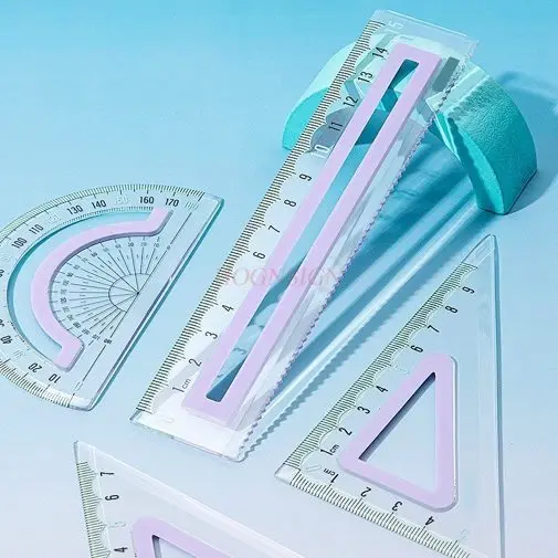 1set Anti slip transparent ruler, soft ruler, triangle board, multifunctional geometric drawing protractor