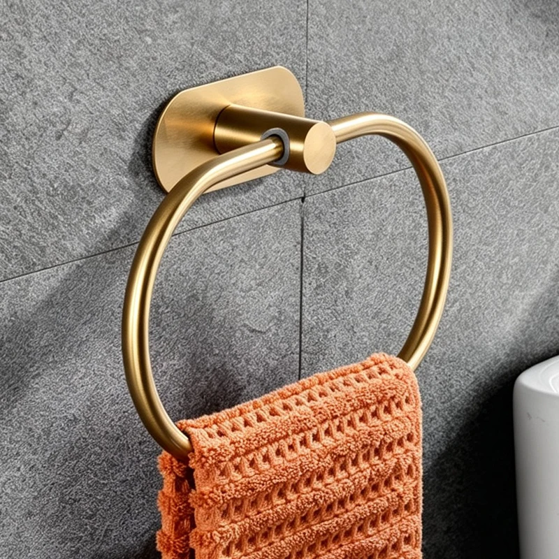 .1PC Gold Self Adhesive Towel Ring Wall Mount Holder Bathroom Hand Towel