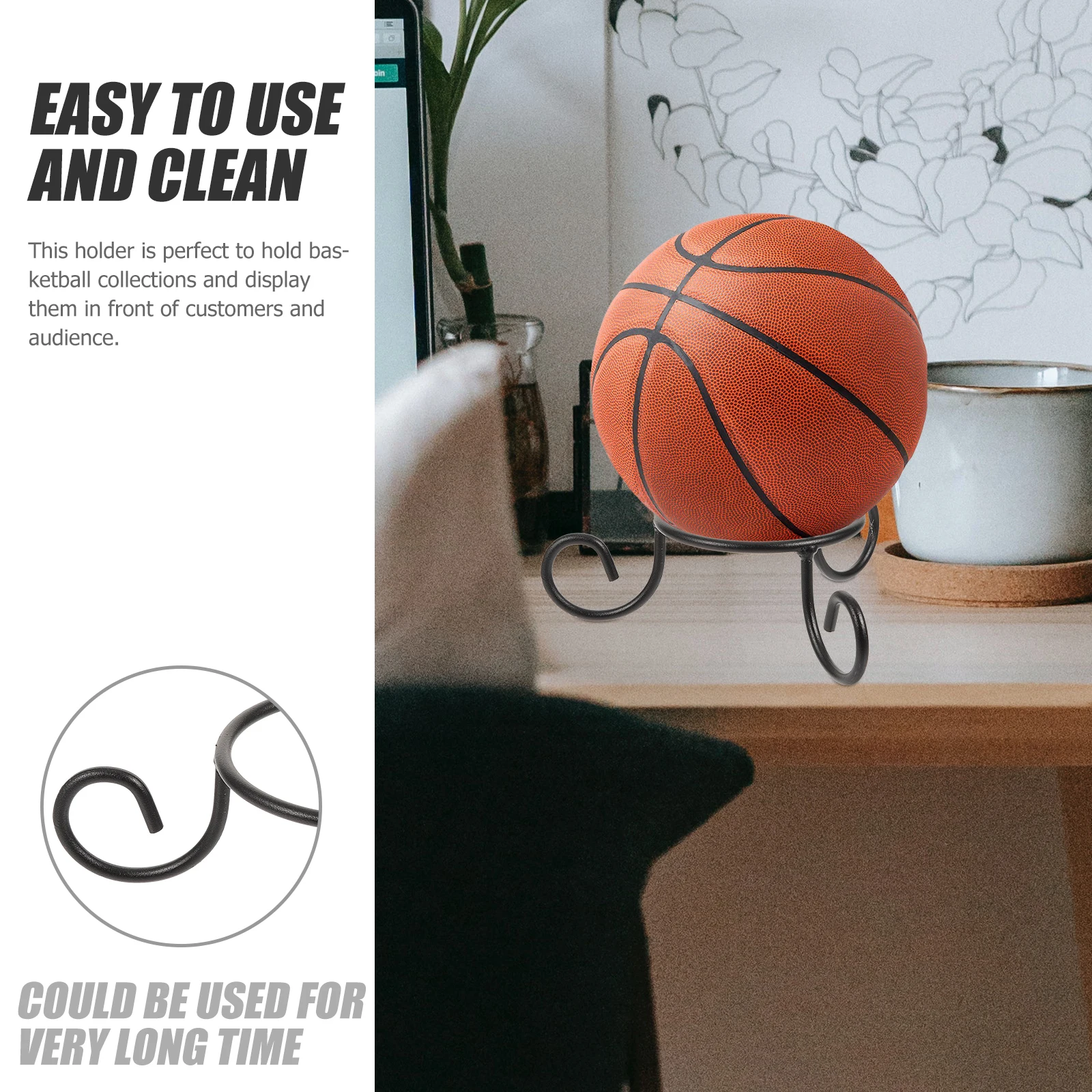 

2 Pcs Basketball Wall Decor Storage Rack Rugby Display Stand Black Stainless Steel Football Holder