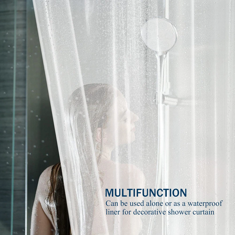 Shower Curtain with 12pc Hooks 180x180cm Bath Curtain Liners Rust-Proof Grommets Anti-Mould Waterproof Bathroom Curtains