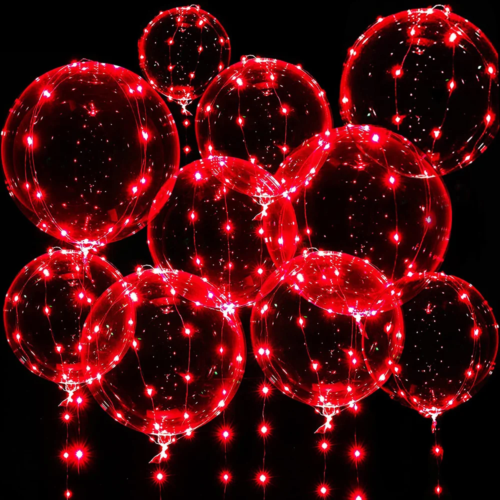 3 set Red Light Up Led Balloons Clear Bobo Balloons Glow Bubble Balloons  Lights Christmas Valentines Day Wedding Birthday Decor