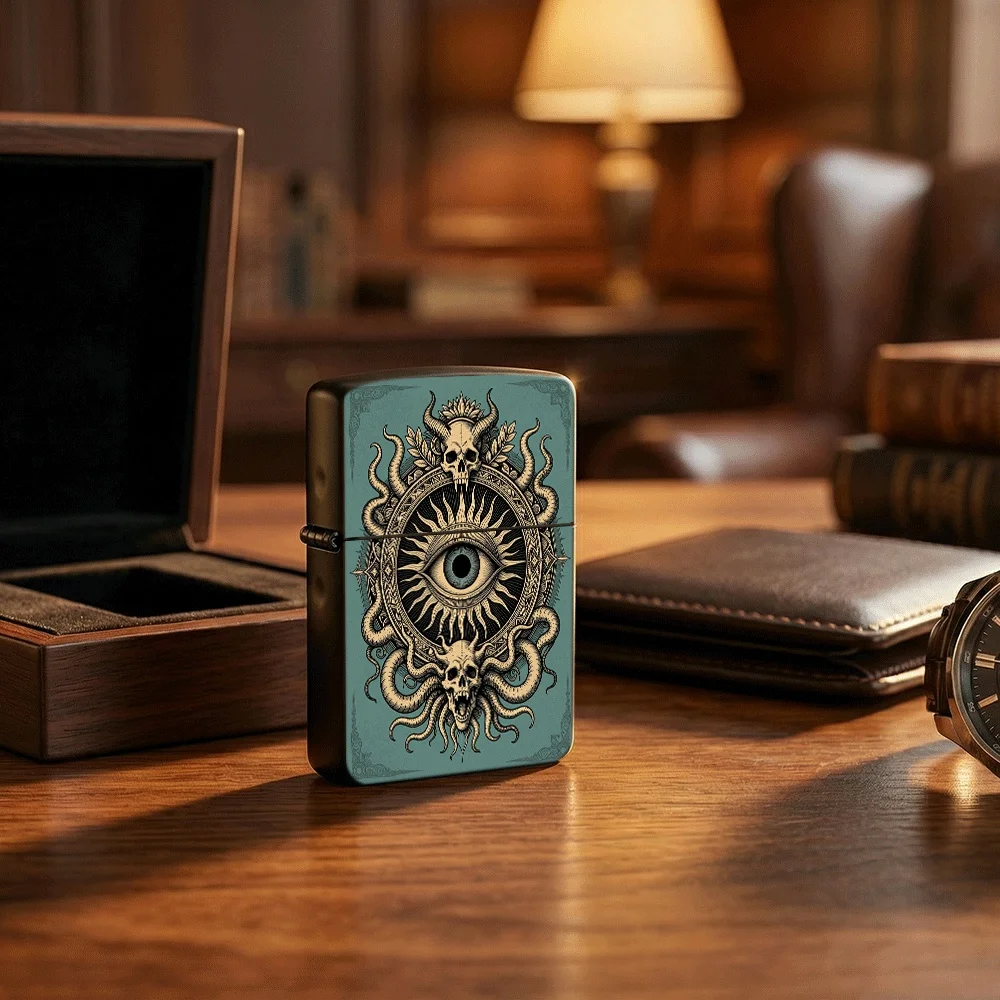 Vintage Flip Top Lighter lighters vintage Mystic All Seeing Eye Demon Skull Tentacle Occult Ornate Print lighters for smokers