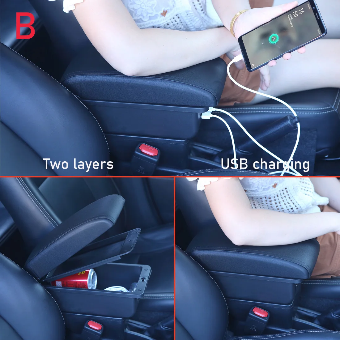 Für Volkswagen UP Armlehnenbox Für Skoda Citigo IV VW UP Seat Mii Auto-Armlehnenkonsole Auto-Aufbewahrungsbox Getränkehalter Auto-Zubehör – Detail 5