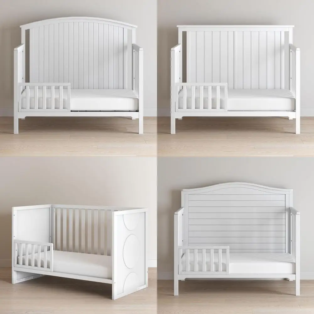 

Convertible Crib Toddler Bed Guard Rail, Pinewood, Non-Toxic Matte White Finish
