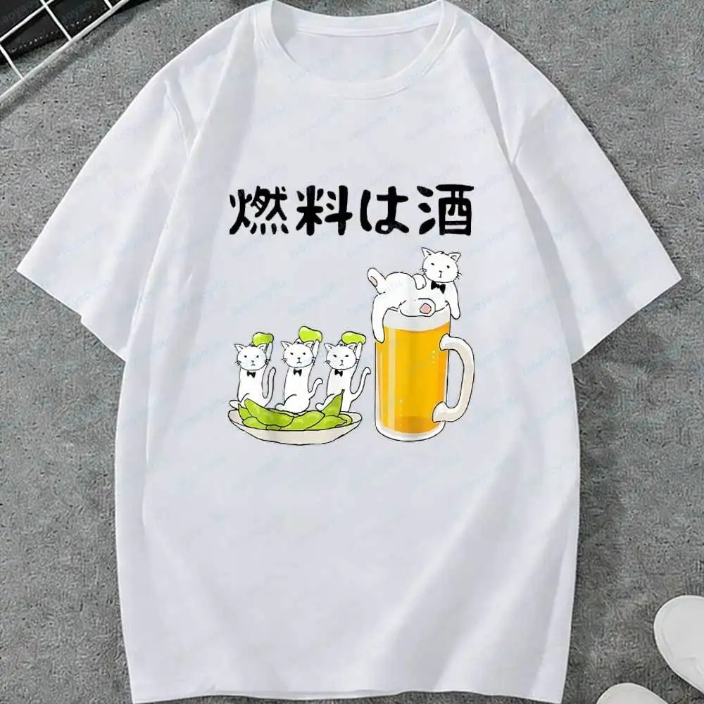Fun Cat and Beer Steins Graphic T-shirt-Soft Pure Cotton Casual Version for Daily and Casual WearFor Both Men and Women Harajuku