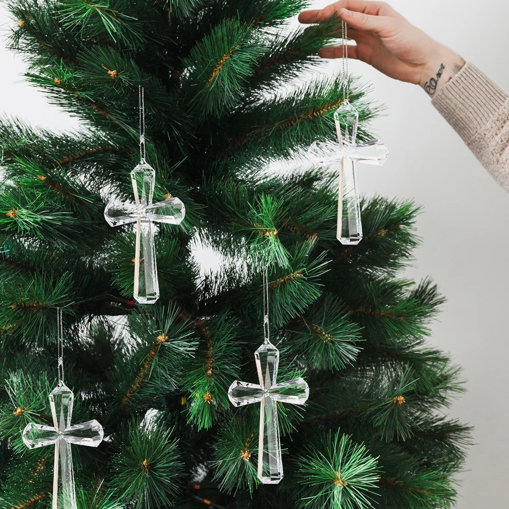 

2Pcs Easter Cross Hanging Acrylic Ornaments Clear Cross Decor for Easter Tree Stair Railing Front Door Holiday Party Decoration