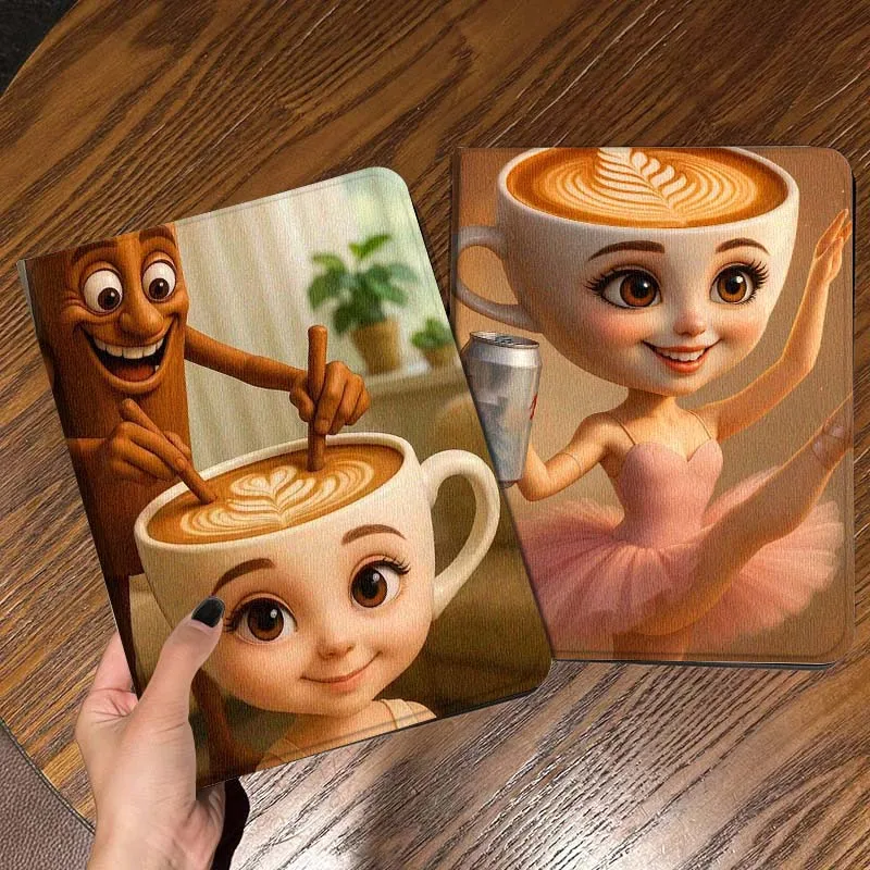 

Cute Coffee Ballet Girl For iPad Pro Air Mini 2 3 4 5 6 7 6th 7th 10th 11th 10.2 9.7 10.5 11 Foldable Tablet Case Gift