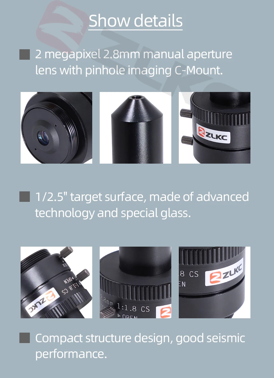 2,0-Megapixel-Objektiv mit manueller Blendenöffnung, 2,8 mm, 1/2,5-Zoll-CS-Mount-Objektiv, CCTV-Objektiv für Bildverarbeitungskameras – Detail 3