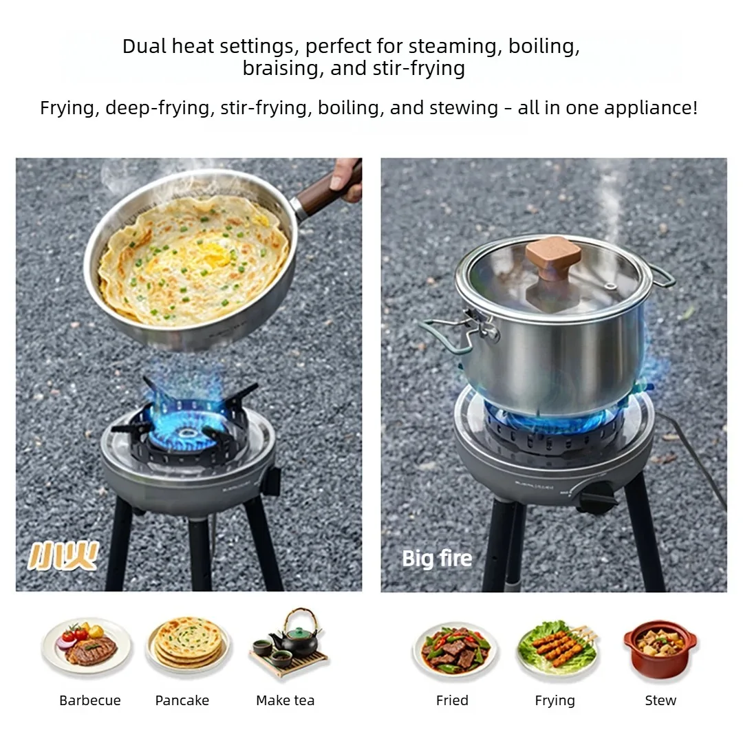 10000W Dual Engine Outdoor Camping Stove Split Gas Burner Portable High Power Windproof Stove with Height Adjustable Table Legs