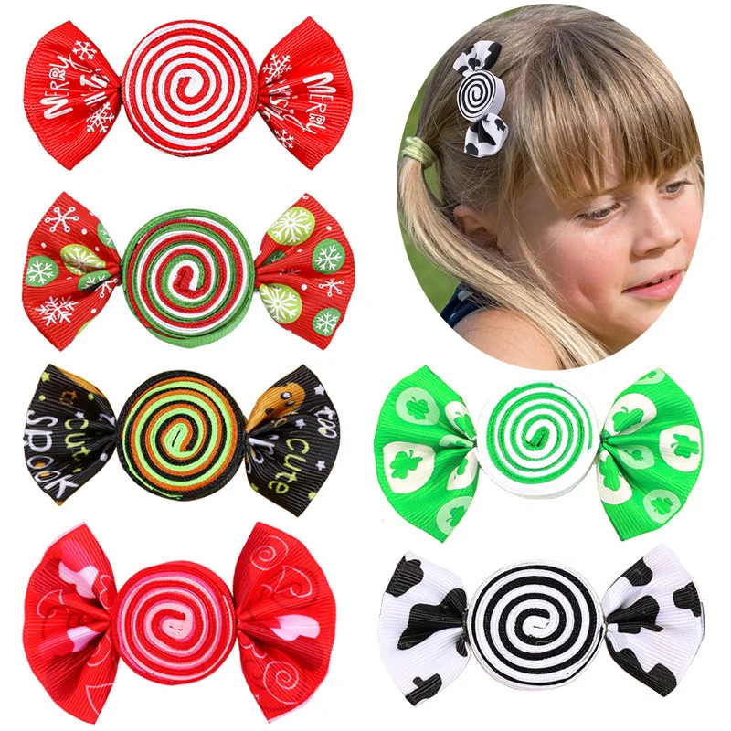 2Pcs Lovely Candy Hair Bows Clips For Girls Ribbon Cow Print Hairpins Headwear Kids Barrettes Delicate Hair Accessories