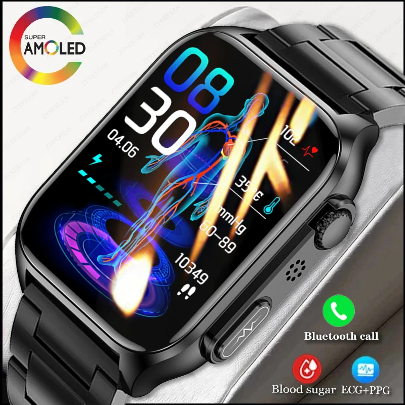 2024 New Blood Glucose Smart Watch Men\'s Bluetooth Call Watches ECG+PPG Blood Pressure Measurement Sport Smartwatch Men Woman