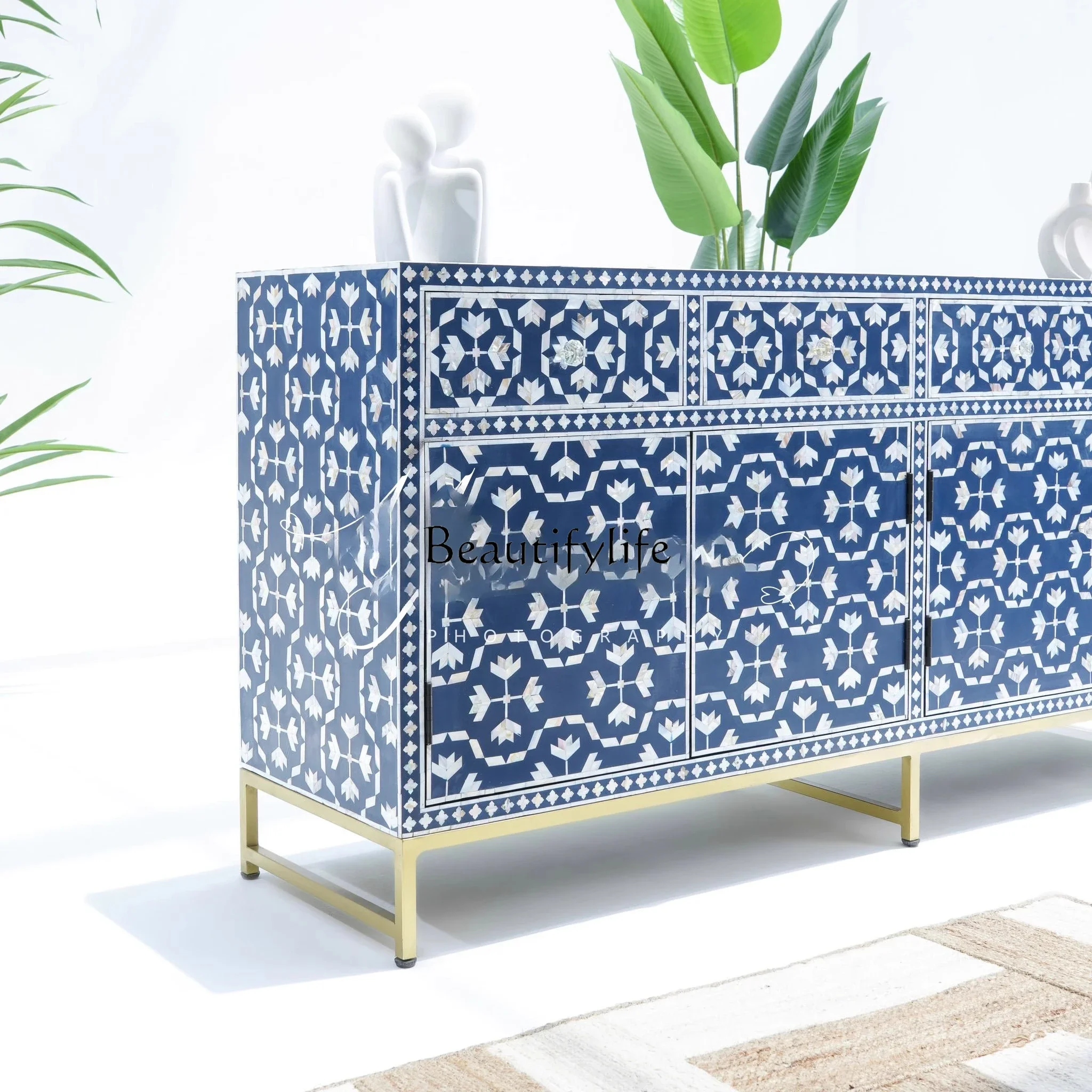 

yj7 American Retro Hand-painted Solid Wood Sideboard French High-end Drawer Nordic Modern Entryway Cabinet Furniture