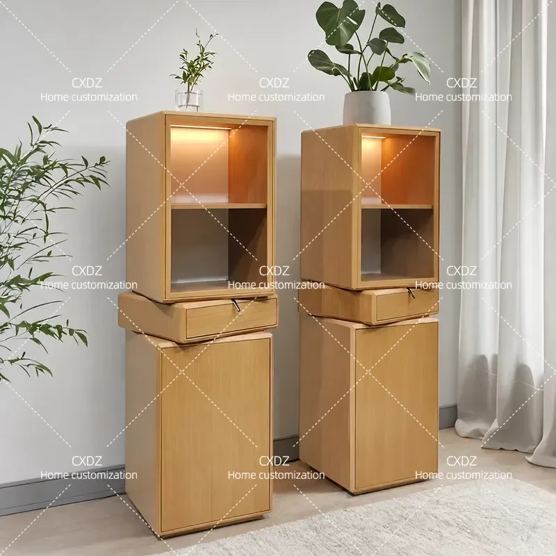 Italian Light Luxury Solid Wood Wine Cabinet Living Room Sideboard Storage Locker Modern Simple Study Rotating Bookshelf