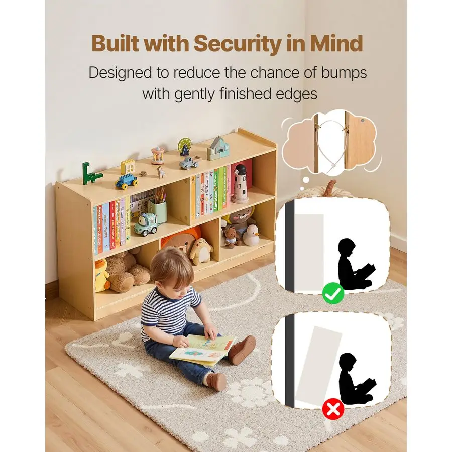 Montessori Bookshelf, Wooden Toy Storage Organizer, 5Cubby Toy Organizers and Storage, Daycare Furniture, Kids Bookshelf for Bed