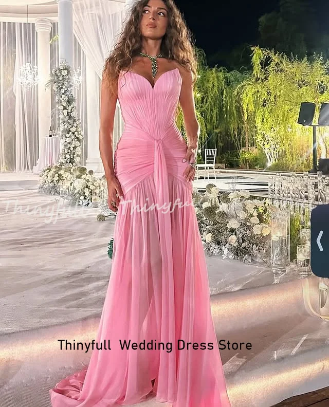 Thinyfull Chiffon Mermaid 2025 Prom Dress Sleeveless Sweetheart Ruched Evening Dress Long Formal Gown Robe De Soirée Customized image 3