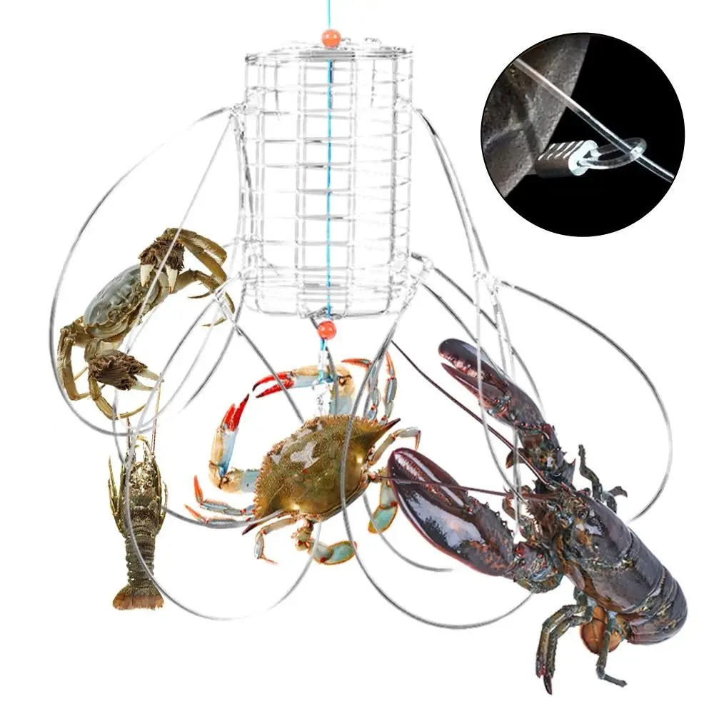 

Stainless Steel Crab Catching Tool Steel Wire Fish Cage 8 Laps Crab Fishing Cages Lure Trap Feeder Crab Trap