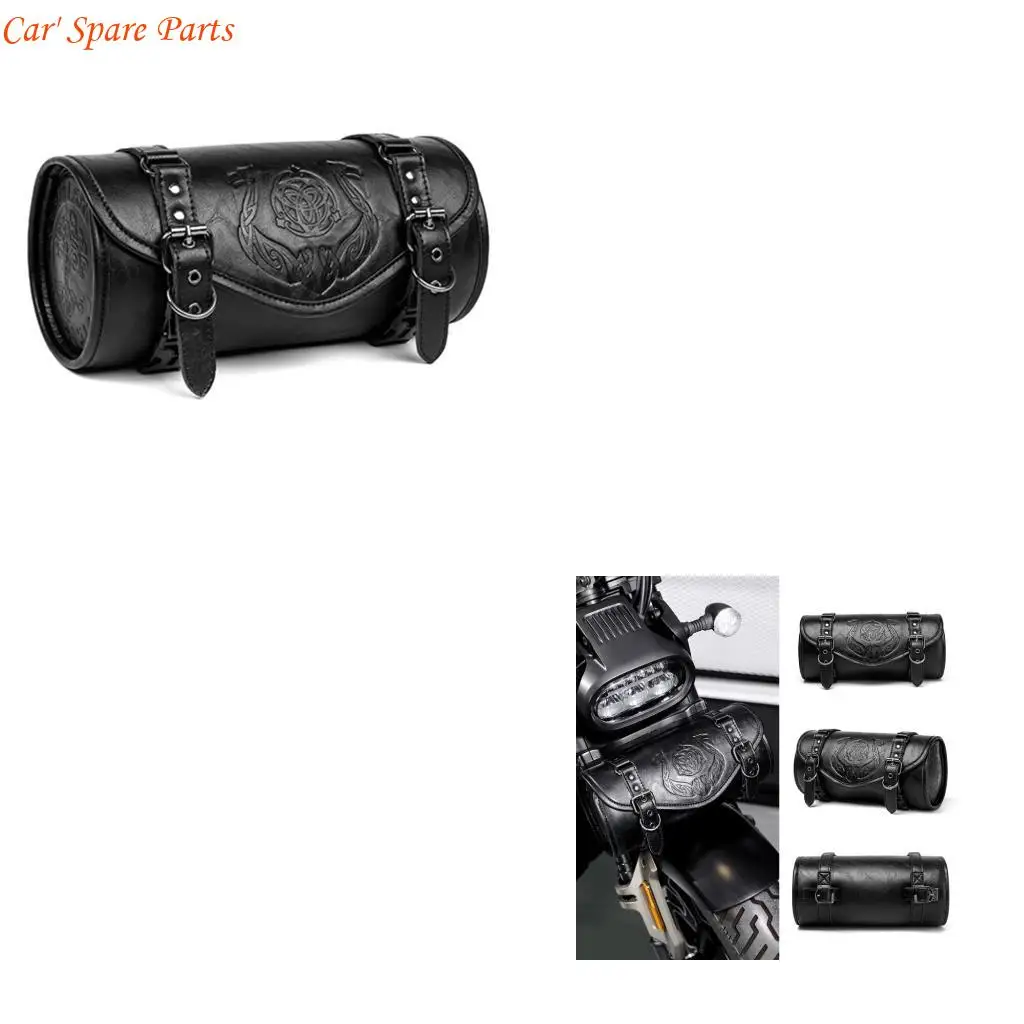 

Y4UA Motorcycle Tool Gothic Punk PU Leather Construction Spacious Compartments Quick Install Straps Bag