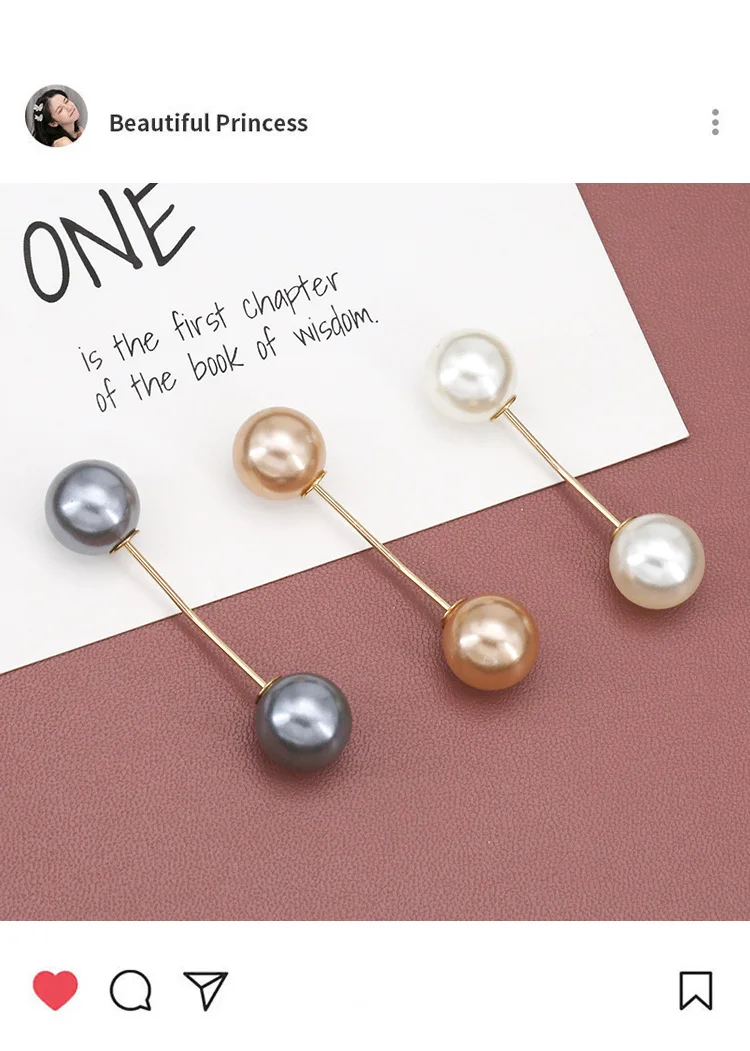 Großhandel Doppel Perle Metall Brosche Für Frauen Kleidung der Zubehör Feste Sicherheit Pin Schal Clip Kleid Dekoration Perle Schmuck – Detail 21