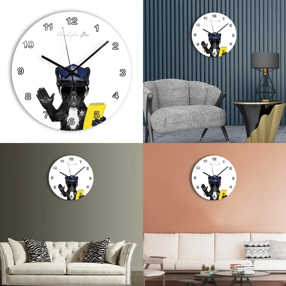 Happy Sheriff Dog Wall Clock Stylish Unique Living Room Silent Clock Digital Clock Minimalist Elegant