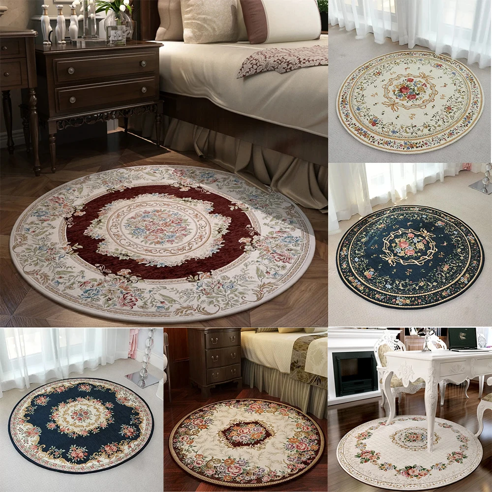 Round Area Rug With Vintage Floral And Scroll Patterns In Multiple Colors Elegant European Style Soft Durable Floor Decor