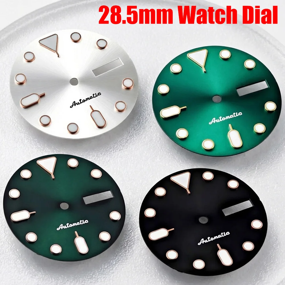 

28.5mm SKX Series Green Luminous Dial Fit NH36/4R Movement High-Quality Dual Calendar Sunburst Watch Dial Case Mod Parts DIY