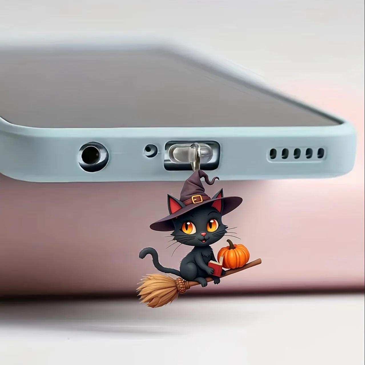 Cartoon 2D New Acrylic Broom Wizard Cat Suitable for iPhone Type-C Android Connector Hand