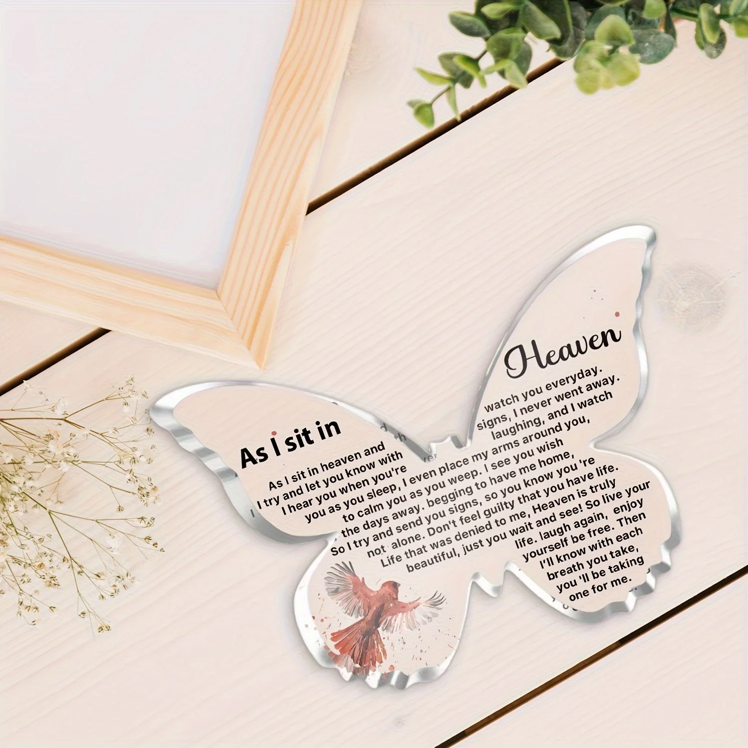Memorial Gift for Loss of Loved One - Remembrance Gifts for Father Mother Grandma - As I Sit In Heaven Acrylic Glass Butterfly
