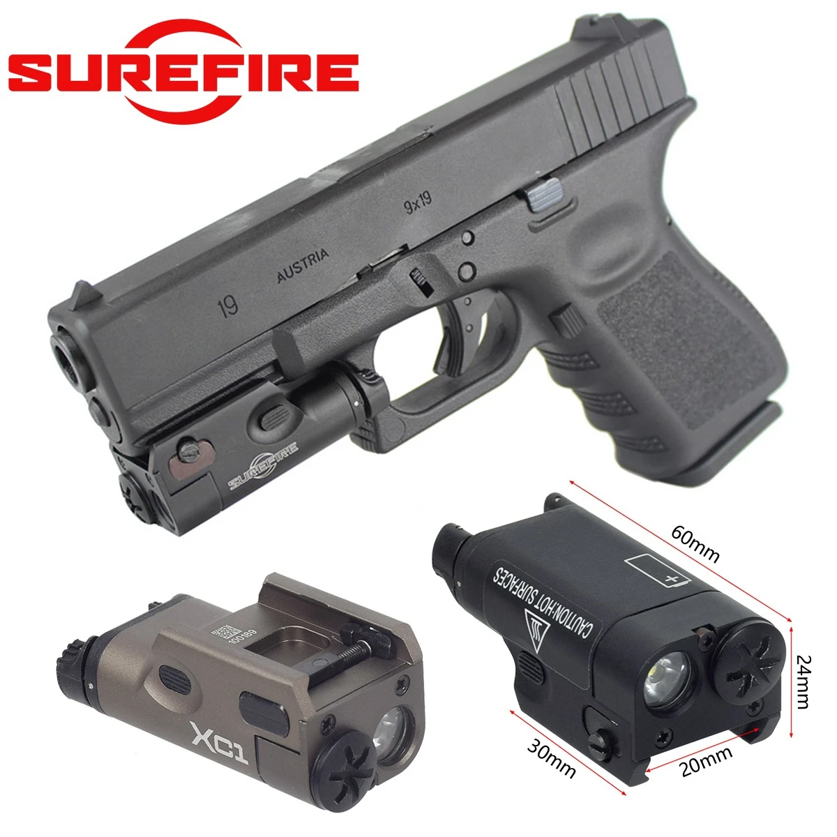

Тактический фонарь SureFire XC1 из металла, светодиодный, для Glock 17, 18, 19, подвесной, для охотничьего оружия, с креплением на 20-мм планку