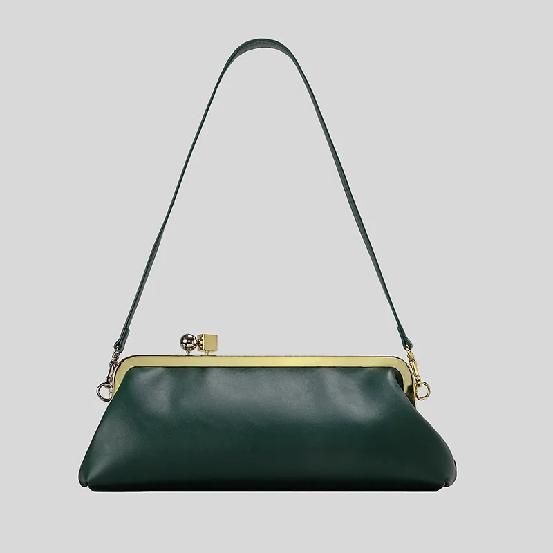 Elegant round Metal Block Clip Ladies Bag New 2025 Party Handbag Single Shoulder Bag British Style Pure Color Casual Unisex