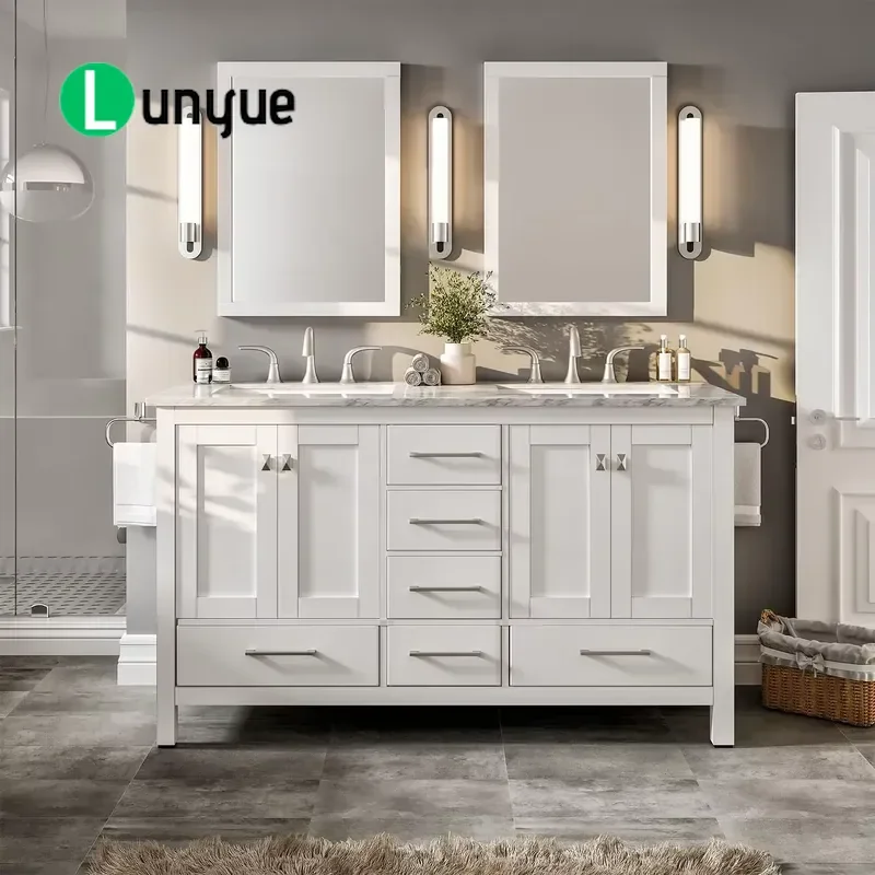 Modern Solid Wood MDF Lacquer Floor Standing Bathroom Vanity with Porcelain Sink Durable Construction Ample Storage Easy