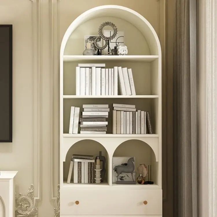 Solid wood bookcase, children's floor-to-ceiling bookcase, Changhong glass wine cabinet, retro arch decorative cabinet