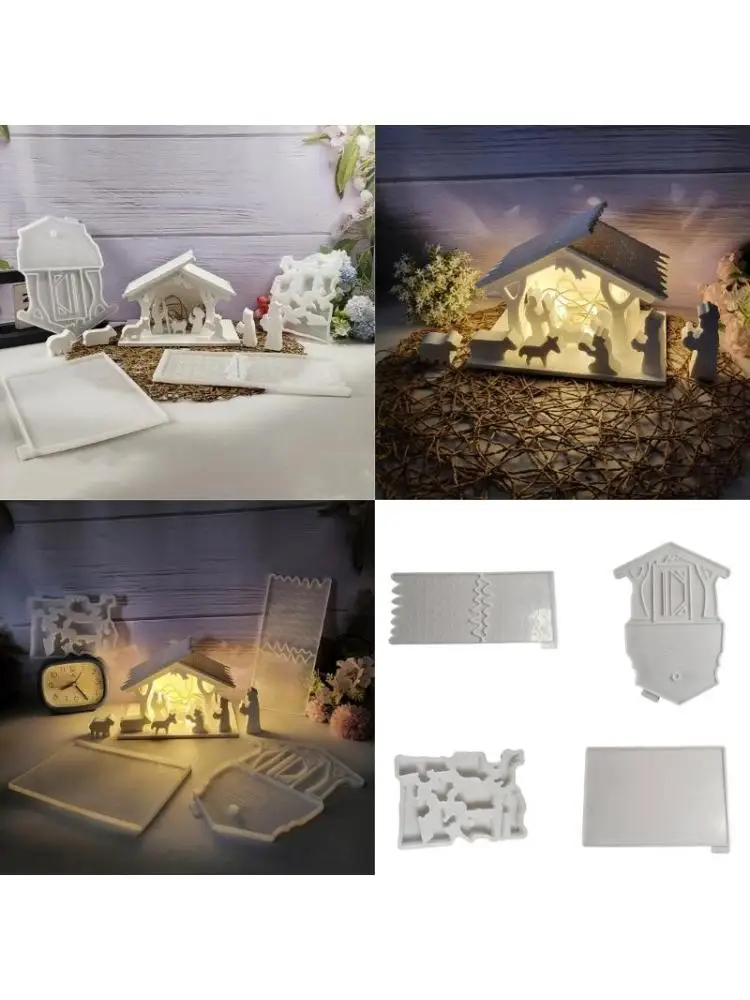 31BB Home Decoration Silicone Mold Nativity House Desktop Ornament Mould Practical Gypsum Mould Jewelry Making Supplies