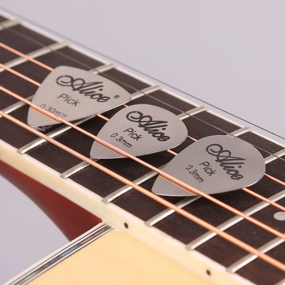 0.3mm Heavy Hard Silvery Alice Steel Guitar Picks Plectrums 03mm Set of 6 Perfect for Fast and Precise Playing
