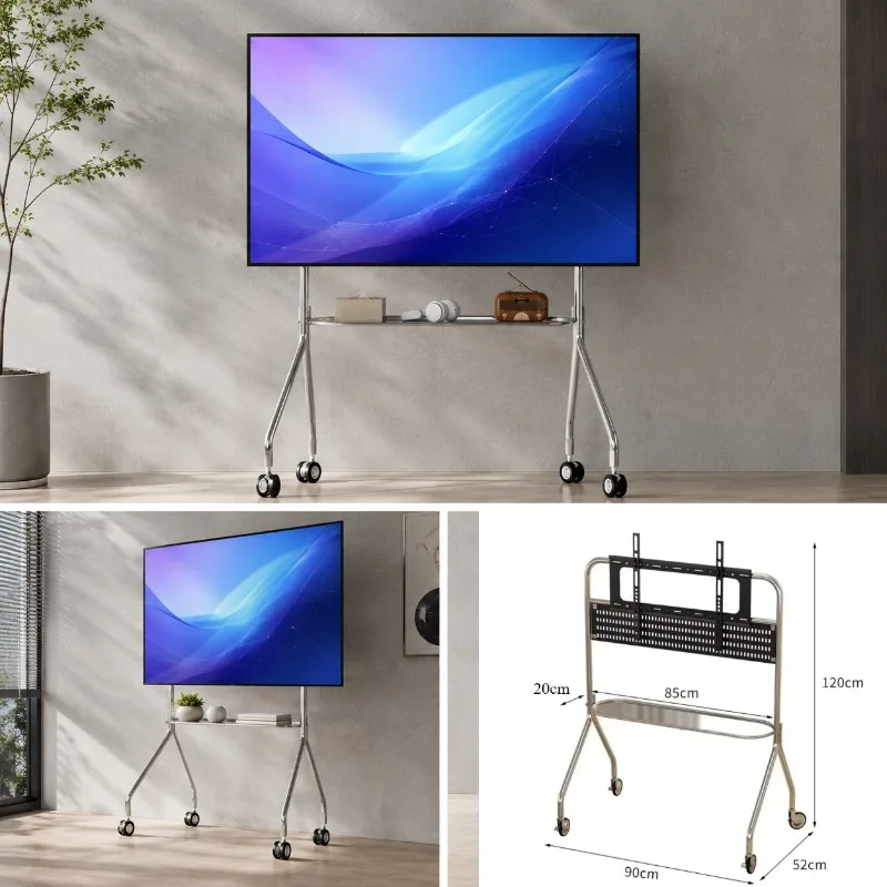 TV Racks All-purpose Rolling TV Stand Stainless Steel TV Trolley, Simple Structure Easy To Assemble for Global Family Daily Use image 5