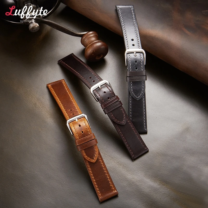 Soft Genuine Leather Watchband Watch Strap 18mm 19mm 20mm 21mm 22mm Retro Oil Wax Ultra-thin Universal Leather Watch Strap