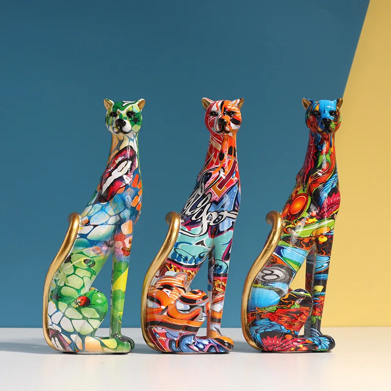 26cm Multi-color Water Transfer Printed Leopard Statue Resin Decoration, Desktop Entrance Hall  Window Display Decoration Gift