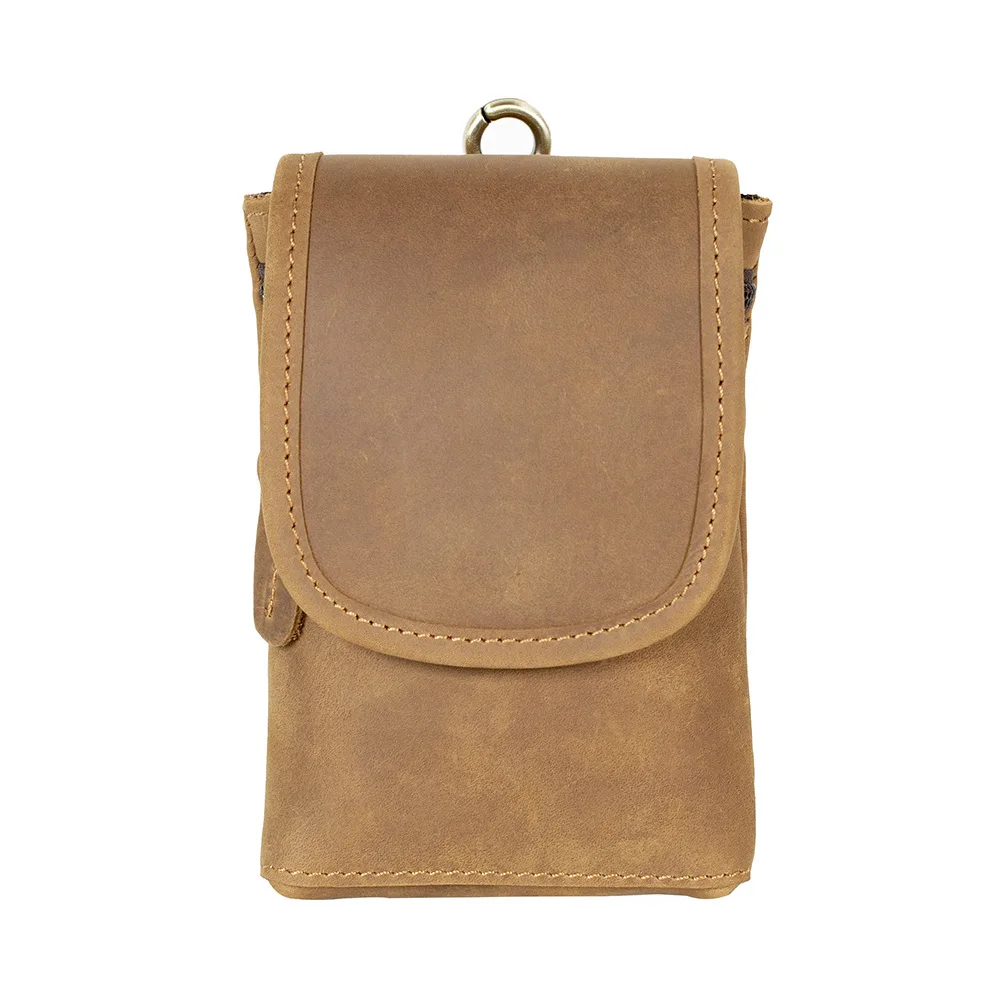 

YH3106 Men's Crazy Horse Leather Phone Bag 6-inch Genuine Leather Head Layer Leather Retro Wearing Belt Waist Bag