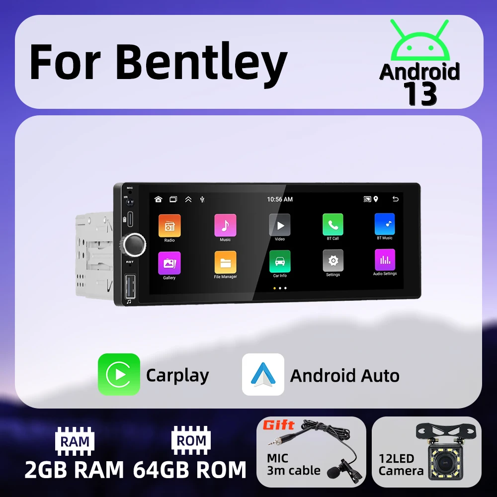 

1 Din Wireless Carplay Android Auto Radio Android Car Multimedia for Bentley 6.86" Screen Stereo Head Unit Autoradio GPS BT Wifi