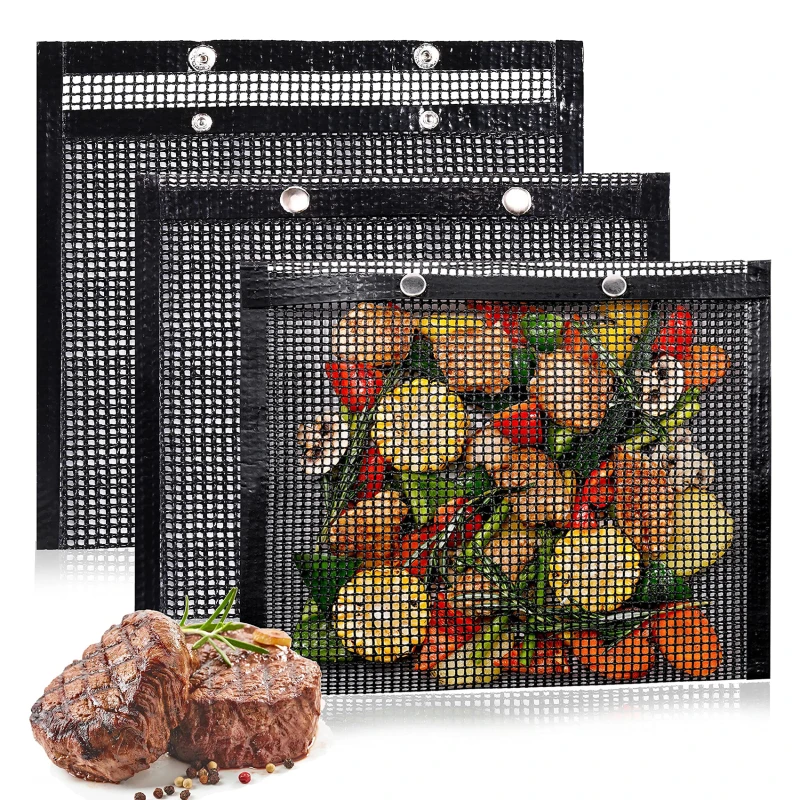 Mesh Grill Bags Reusable Non-Stick BBQ Barbecue Bags for Charcoal Gas Smokers BBQ Veggie Grill Bags