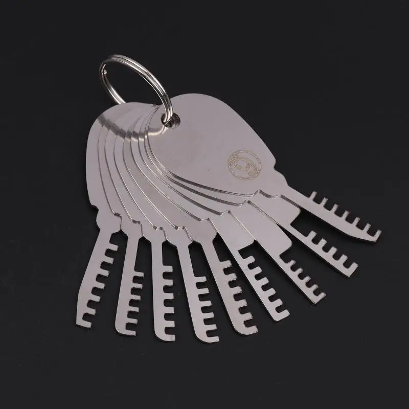 Durable HUK Stainless Steel Comb Lock Repair Tool Set - 9 Pieces, with Key Blank Included