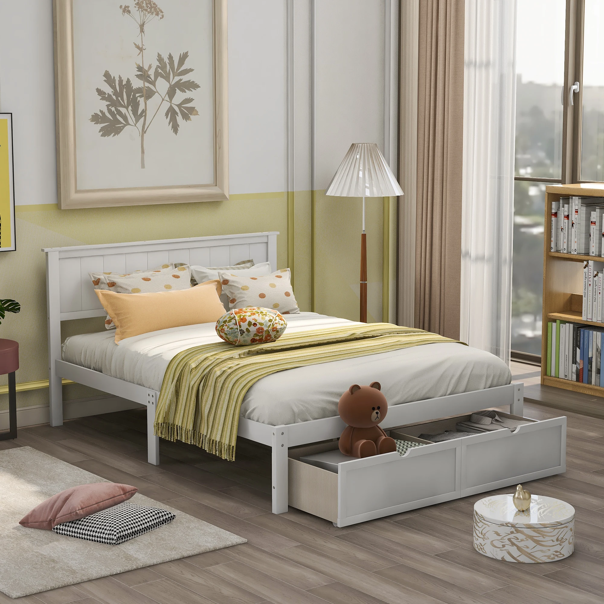 

White Full Size Platform Bed with Under-bed Drawers, Functional and Stylish 76x57.6x36.2 in.
