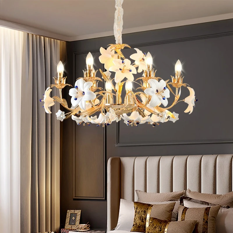 

Европейский стиль гостиная столовая спальня вилла дуплексный пол цветок французская керамическая лилия роскошный кристалл