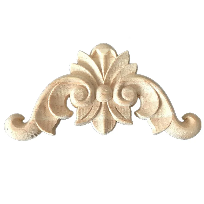 

4-20cm Carved Unpainted European Exquisite Long Floral Leaves Rubber Furniture Window Corner Wood Applique Onlay Wood Figurines