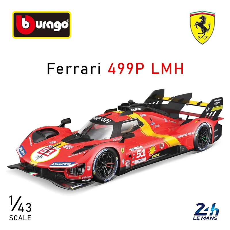 New Bburago 1:43 2023 Ferrari 499P 3.0L Turbo V6 - Winner Le Mans Alloy Miniature Diecast Car Model Collectible Toy Kids Gift