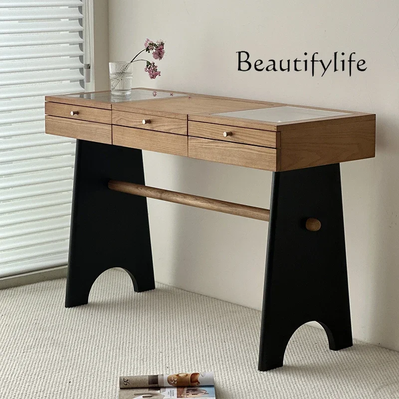 

Bedroom home dresser medieval makeup table solid wood French retro dresser storage cabinet integrated