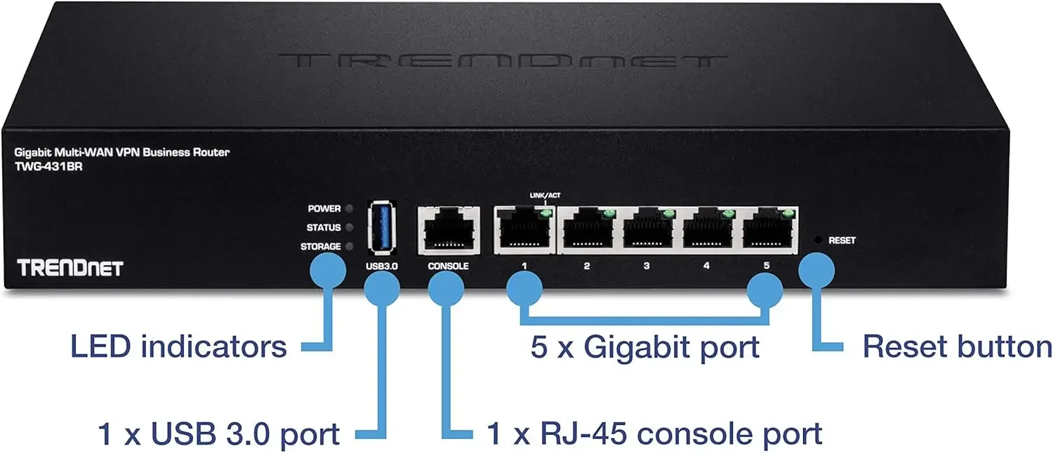 جهاز توجيه Gigabit Multi-WAN VPN Business، TWG-431BR، 5 منافذ جيجابت، 1 × منفذ وحدة التحكم، QoS،