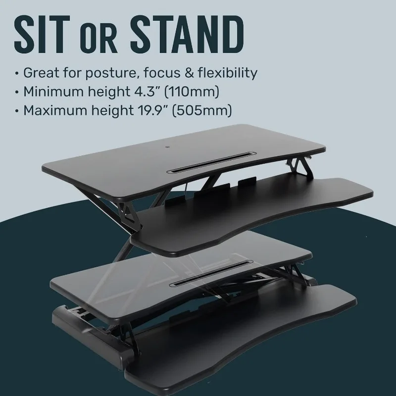 Convertisseur de bureau OF-S06-2-37 pouces recommandé Réglable, NW Wood, Sit-to-Stand Rise-X Pro Black, 37"