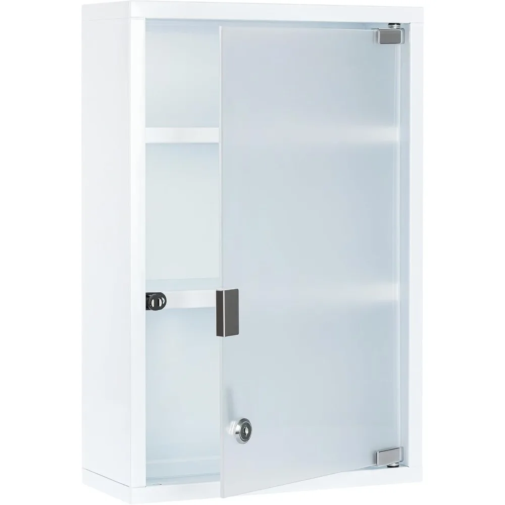 

Locking Medicine Cabinet, First Aid Cabinet Wall Mount, 3-Shelf Modern Glass Door Medical Cabinet Organizer for Office and Home