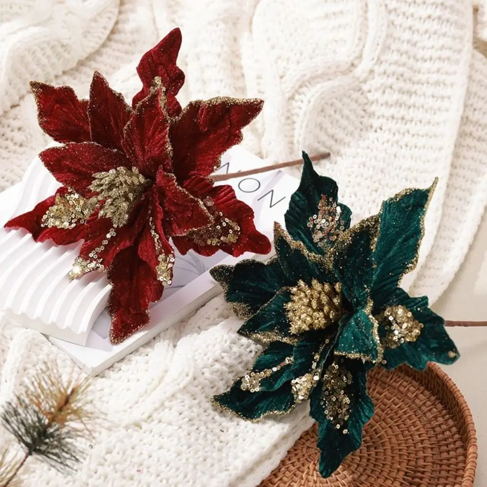 4 ألوان معلقة بريق زهرة عيد الميلاد جميلة DIY بها بنفسك زهرة عيد الميلاد الاصطناعية محاكاة فريدة من نوعها الزهور الصناعية ديكور المنزل #4