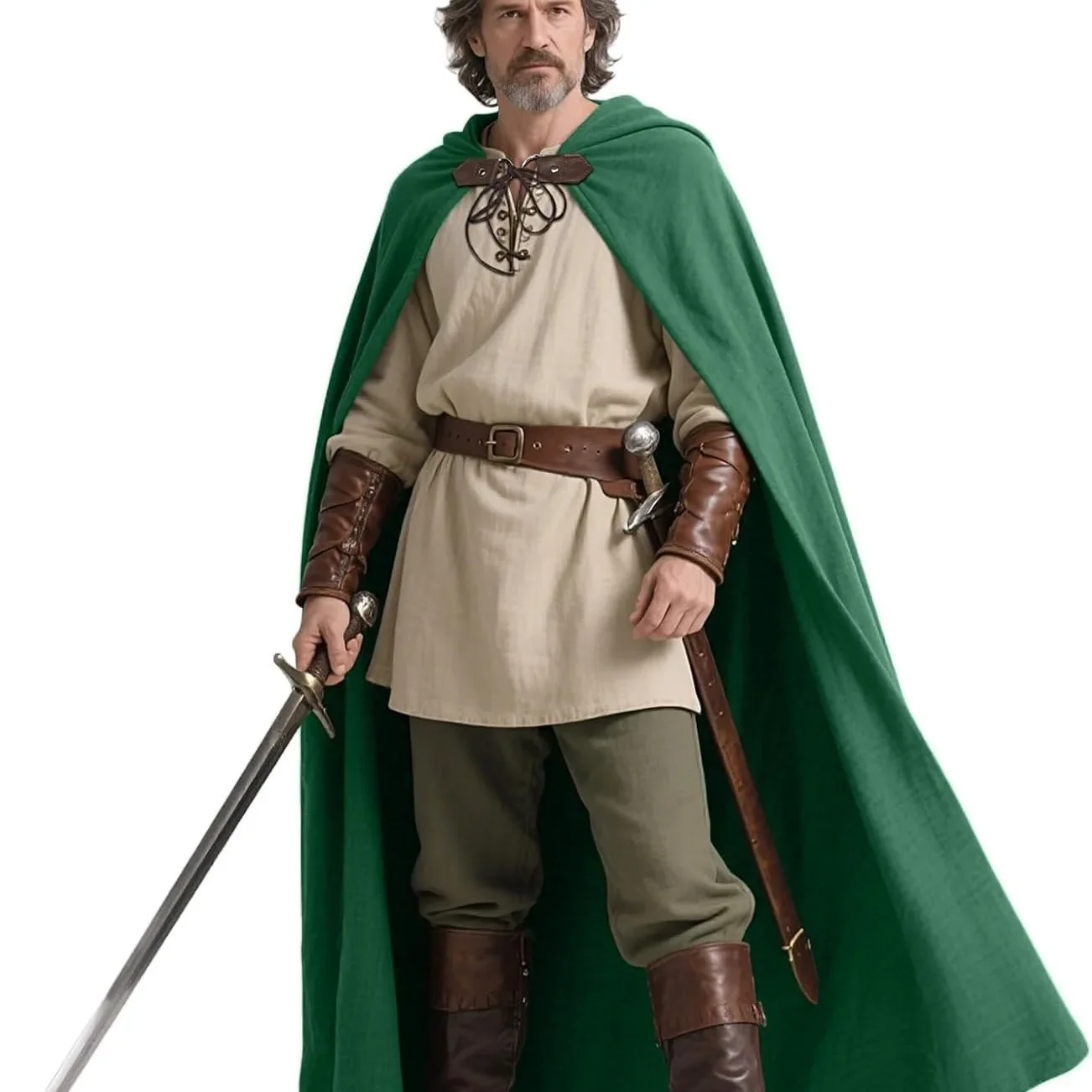 الرجال القرون الوسطى الحارس الكتان كيب فايكنغ شال طويل عباءة لجميع القديسين الكبار مقنعين القراصنة تأثيري حلي الرأس #3